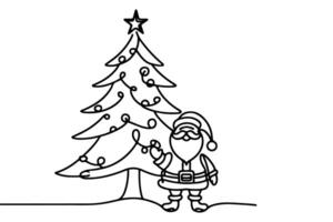 ai gegenereerd ne doorlopend zwart lijn kunst tekening van vrolijk Kerstmis boom. hand- getrokken van de kerstman claus schets tekening vector illustratie