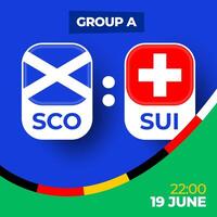 Schotland vs Zwitserland Amerikaans voetbal 2024 bij elkaar passen versus. 2024 groep stadium kampioenschap bij elkaar passen versus teams intro sport achtergrond, kampioenschap wedstrijd vector