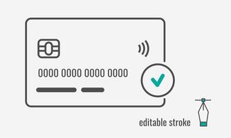 credit kaart geaccepteerd lijn icoon.online betalingen en zonder contant geld, nee contant geld symbool.atm kaart pictogram.bevestigen of goedgekeurd credit kaart betaling teken. vector grafiek illustratie eps 10. bewerkbare beroerte