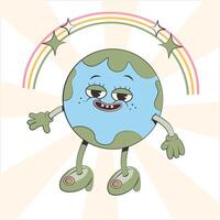 gelukkig schattig aarde planeet meisje karakter.eenvoudig retro tekenfilm mascotte voor poster, banier, grafisch print.y2k groovy aarde dag, opslaan groen planeet en ecologie concept. vector illustratie eps 10