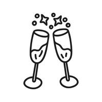 single viering bril van Champagne met spatten en vonken. hand- getrokken tekening vector illustratie