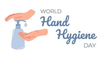 wereld hand- hygiëne dag horizontaal spandoek. het wassen handen met zeep vlak vector illustratie.