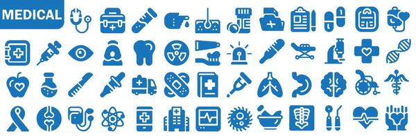 verzameling van medisch pictogrammen. geneeskunde en gezondheidszorg pictogrammen set. verzameling van medisch symbolen. eps 10 vector