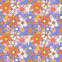 modieus bloemen naadloos patroon in de jaren 70 hippie stijl met groovy madeliefje bloemen. wijnoogst retro stijl. helder kleurrijk kleuren met donker conotuor. y2k nostalgisch ontwerp . vector