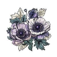 anemoon. anemonen . illustratie, bloem tatoeëren. bloemen in boho stijl, sticker Aan een wit achtergrond. clip art, blanco voor de ontwerper vector