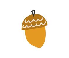 hand- getrokken schattig hedendaags illustratie van eikel. vlak eik fruit in gemakkelijk gekleurde tekening stijl. Woud, natuur, herfst sticker, icoon of afdrukken. geïsoleerd Aan wit achtergrond. vector