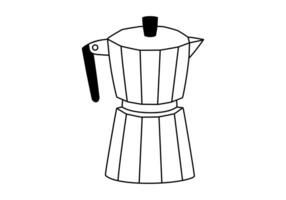 hand- getrokken schattig schets illustratie van camping geiser koffie maker. vlak buitenshuis heet drinken keukengerei sticker in lijn kunst tekening. toerisme ontbijt espresso icoon. avontuur, hiking. geïsoleerd. vector