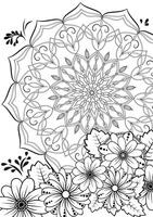 contour tekening van bloemen en ronde mandala in de centrum voor kleuren. kleur bladzijde. gemakkelijk patroon van mandala en planten. vector