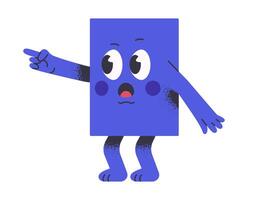 rechthoek karakter. grappig grappig mascotte, meetkundig blauw rechthoek vorm met verwarring emotie vlak illustratie. schattig rechthoek mascotte met grappig gezicht vector