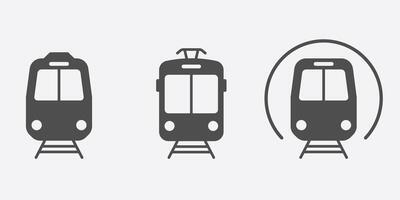 spoorweg openbaar vervoer silhouet icoon set. trein, tram, metro station glyph pictogram. metro, elektrisch tram station teken. weg verkeer symbool verzameling. geïsoleerd illustratie. vector