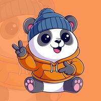 schattig panda zittend en vervelend een oranje capuchon vector