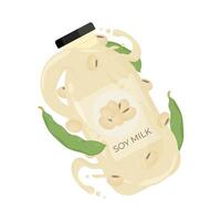 logo illustratie levitatie van soja melk in een fles vector