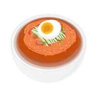 illustratie logo Koreaans voedsel Bibim guksu Koreaans pittig verkoudheid noedels vector