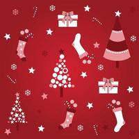 kleine sokken en kerstbomen op rode achtergrond vector