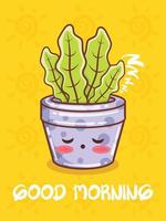 schattige vetplant pot stripfiguren en illustraties. goedemorgen concept. vector