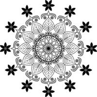 een zwart en wit mandala ontwerp met bloemen en doorbladert vector