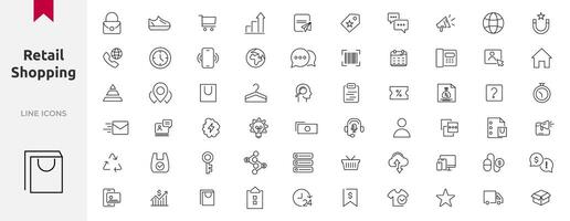 e-commerce, boodschappen doen kleinhandel web icoon set. ui lijn pictogrammen verzameling . dun schets pictogrammen pak vector