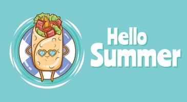 schattige kebabs die drijven ontspannen met een zomerse begroetingsbanner vector