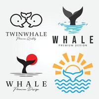 reeks bundel walvis staart logo illustratie ontwerp, schattig walvis vis logo ontwerp vector