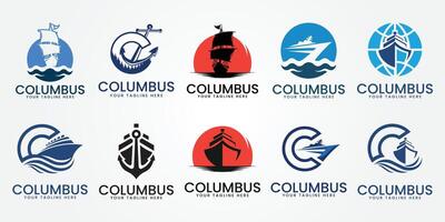 reeks bundel Columbus c logo wijnoogst sjabloon illustratie ontwerp vector
