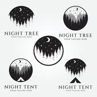 reeks bundel nacht boom logo ontwerp in de winter Woud. nieuw jaar silhouet illustratie vector