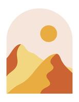 abstract boho bergen landschap met zon in de midden eeuw boog. modern terracotta en geel illustratie. vector