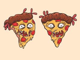 set van schattige pizza zombie stripfiguur mascotte vector