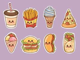 set van schattige fastfood sticker concept. vector