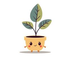 schattig lief kamerplant kunst. kawaii gezichten Aan bloem pot met fabriek. tekenfilm stijl voor afdrukken. vector