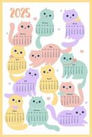 een bladzijde 2025 kalender met schattig katten. grafiek vector