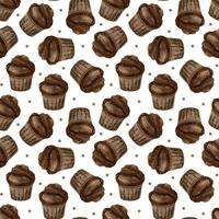 waterverf naadloos patroon van chocola muffins. zoet bakkerij producten. achtergrond van gebakje voor ontwerp van etiketten, verpakking van goederen, kaarten, voor bakkerij, bakkerij. vector