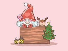 schattig kaboutermeisje met herten vrolijke kerstmisillustratie vector