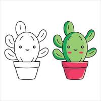 gemakkelijk kleur bladzijde. illustratie van cactus - schattig pot voor kleur boek vector