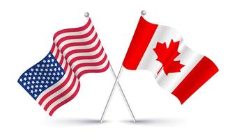 Amerikaans vlag en Canadees vlag. wijnoogst vlag van Verenigde Staten van Amerika en vlag van Canada. vector