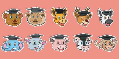 hoofd dieren sticker set. voor logo, sticker en afstudeerthema. vector