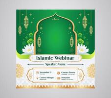 groen Islamitisch congres en webinar instagram voeden post ontwerp sjabloon voor Islamitisch onderwijs en lezing vector