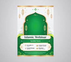 groen Islamitisch congres en webinar a4 poster folder ontwerp sjabloon voor Islamitisch onderwijs en lezing vector