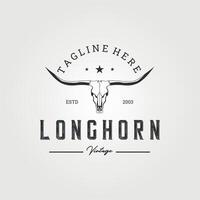 Longhorn wijnoogst logo illustratie ontwerp, teken en symbool voor bedrijf, boerderij, restaurant vector