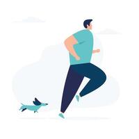 rennen Mens karakter hond vlak minimalistisch illustratie vector