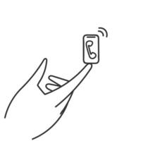 hand- getrokken tekening reusachtig hand- Holding smartphone illustratie vector