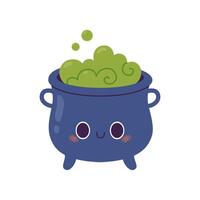 tekenfilm heks ketel met groen magie soep in kawaii stijl. vlak illustratie. vector