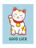 ansichtkaart sjabloon met maneki neko Japans kat. symbool van mooi zo geluk, fortuin en voorspoed. tekening illustratie vector
