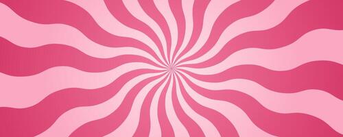 kolken roze snoep achtergrond. spiraal aardbei zonnestraal met room textuur. schattig tekenfilm behang. zoet heemst en lolly radiaal twist en draaikolk. abstract zonnestraal illustratie. vector