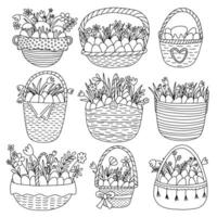 Pasen manden met eieren en bloemen tekening reeks vector