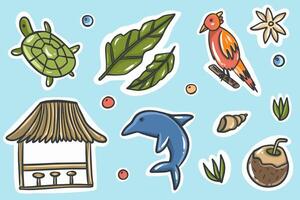 oerwoud tropisch sticker reeks in tekenfilm stijl , sfeervol eiland pictogrammen vector