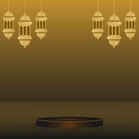 Ramadan kareem podium met moskee lantaarn ornament. Islamitisch podium ronde stadium voor eid mubarak, Ramadan kareem, muharram, iftar Aan bruin kleur achtergrond. vector