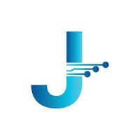 j brief tech logo, eerste j voor technologie symbool vector