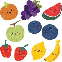 schattig kawaii kleurrijk hand- getrokken gezond fruit tekenfilm illustratie vector