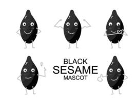 reeks van zwart sesam zaden mascotte karakter ontwerp in vlak illustratie. vector