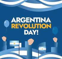 25e kunnen, Argentinië revolutie dag. Argentinië vlag kleur thema banier of post voor viering met vuisten ballonnen en modern retro vormen. Argentinië modern kaart, folder en fatsoenlijk sociaal media post vector